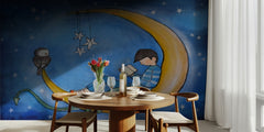 Boy Reading On Moon