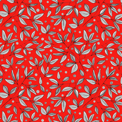 Wall mural Floral Branches Gray On Red – fototapet med unikt motiv som skapar en inspirerande fondvägg