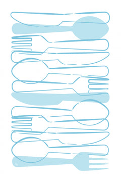 Wall mural Blue Cutlery – fototapet med unikt motiv som skapar en inspirerande fondvägg