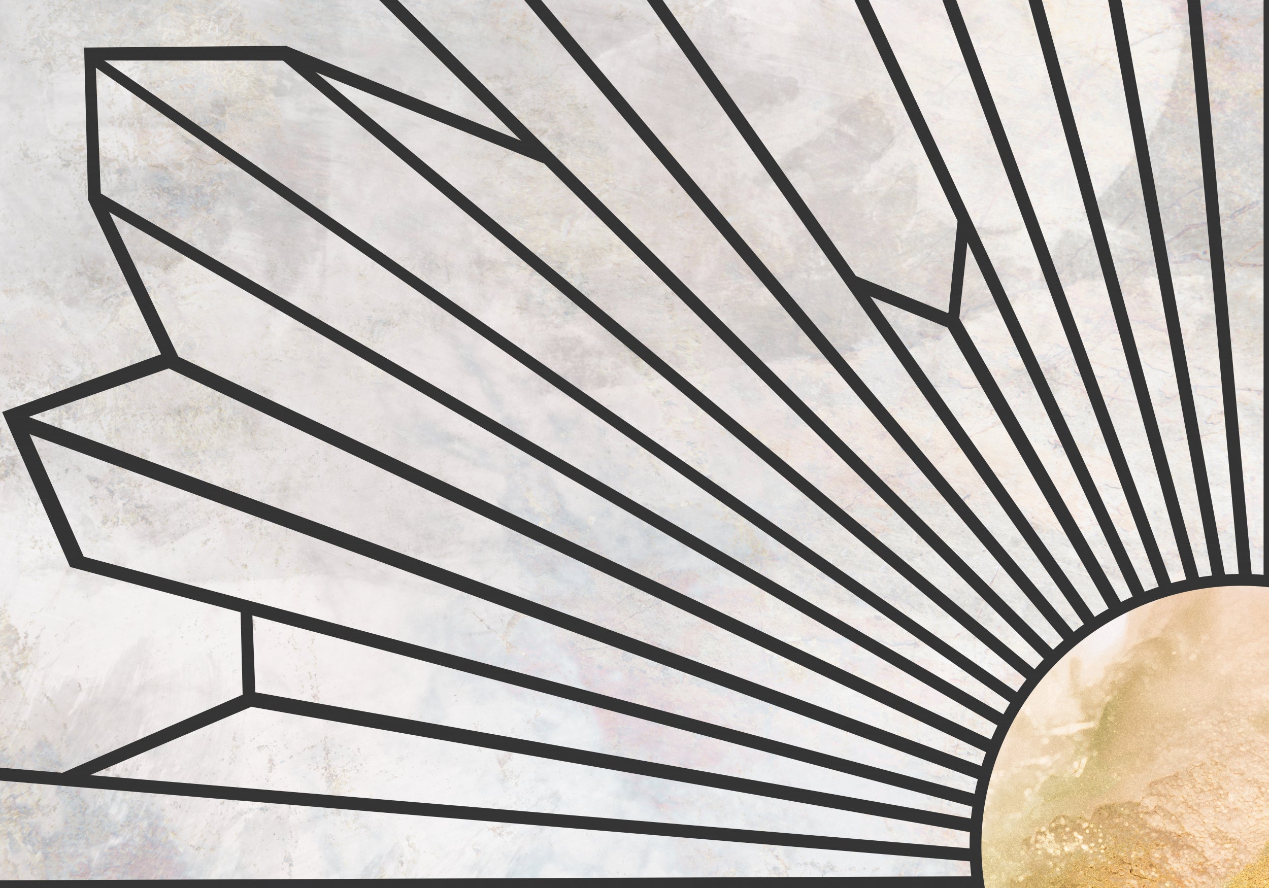 Geometric Gold Marble Sun Mural