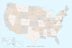 Wall mural Isolated map of the United States with States and State capitals – fototapet med unikt motiv som skapar en insp...
