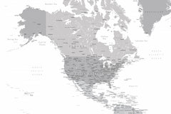 Wall mural Gray map of North America with cities – fototapet med unikt motiv som skapar en inspirerande fondvägg