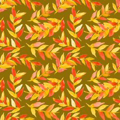 Wall mural Leaves Curved Yellow Orange On Olive – fototapet med unikt motiv som skapar en inspirerande fondvägg