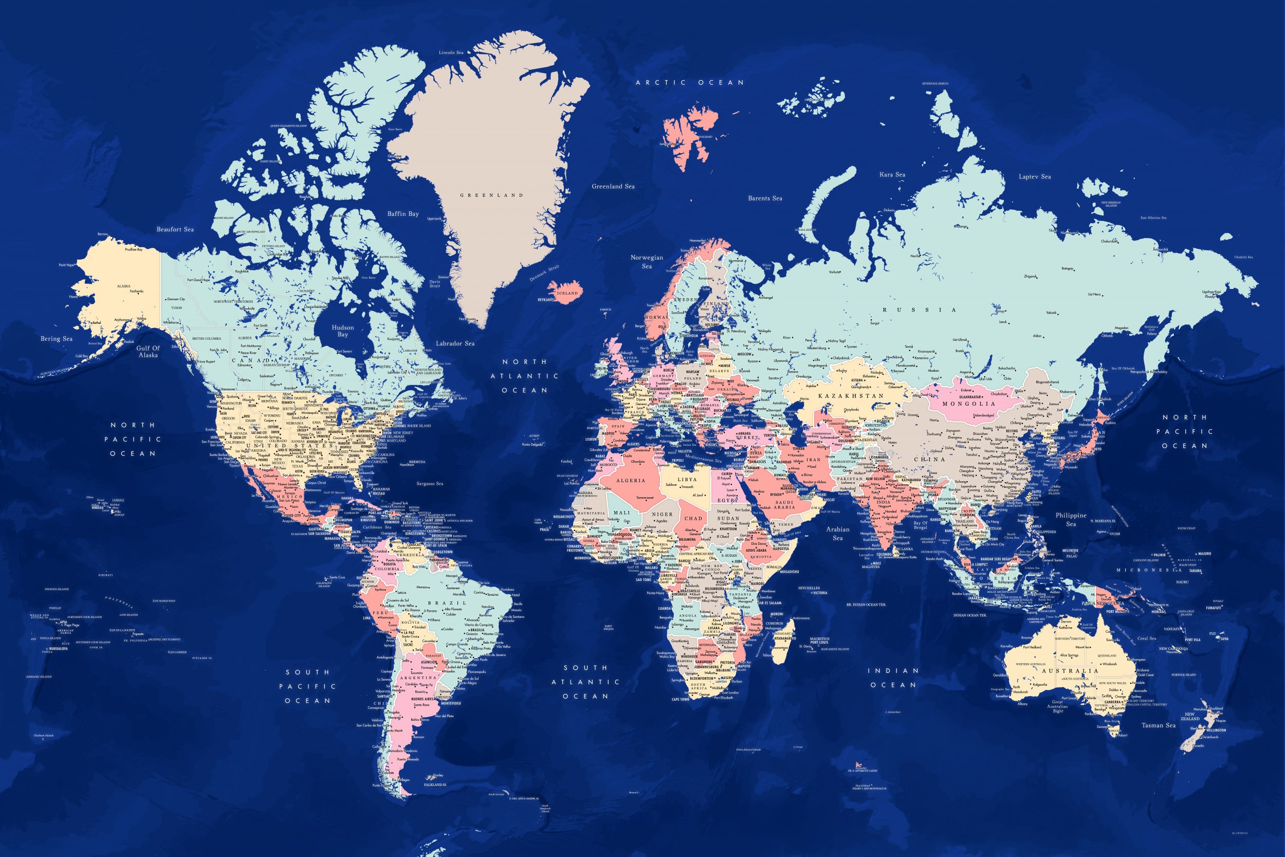 Detailed world map with cities, Powa