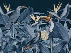 Wall mural Rainforest Birds Blue – fototapet med unikt motiv som skapar en inspirerande fondvägg