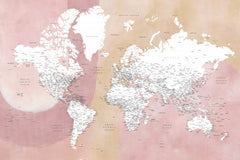 Wall mural Detailed world map with cities Mizn – fototapet med unikt motiv som skapar en inspirerande fondvägg