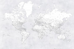 Wall mural Detailed world map with cities Siv – fototapet med unikt motiv som skapar en inspirerande fondvägg