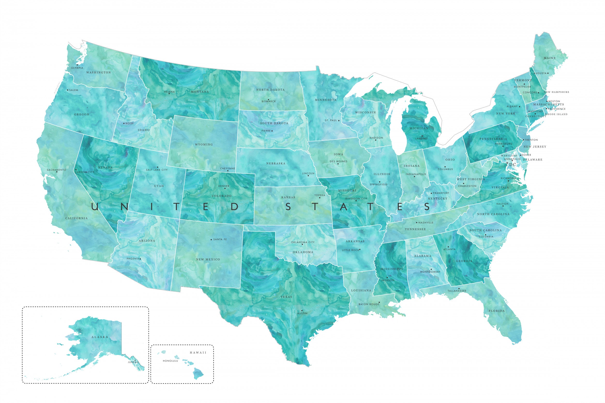 Aquamarine watercolor US map