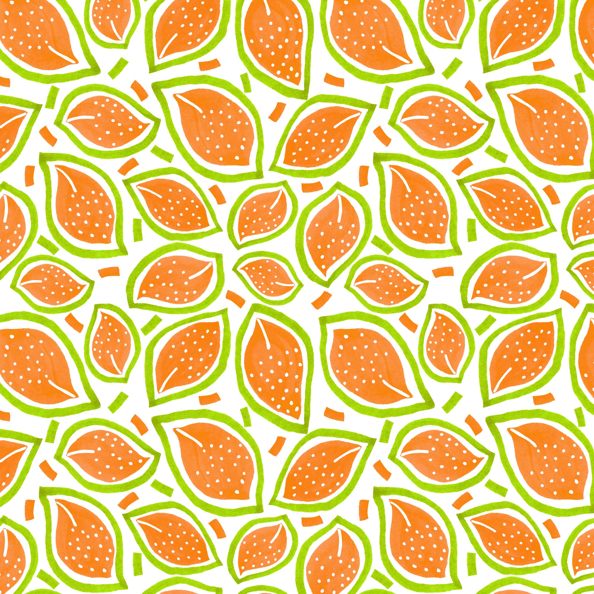 Melon Scattered Leaves Polka Dot