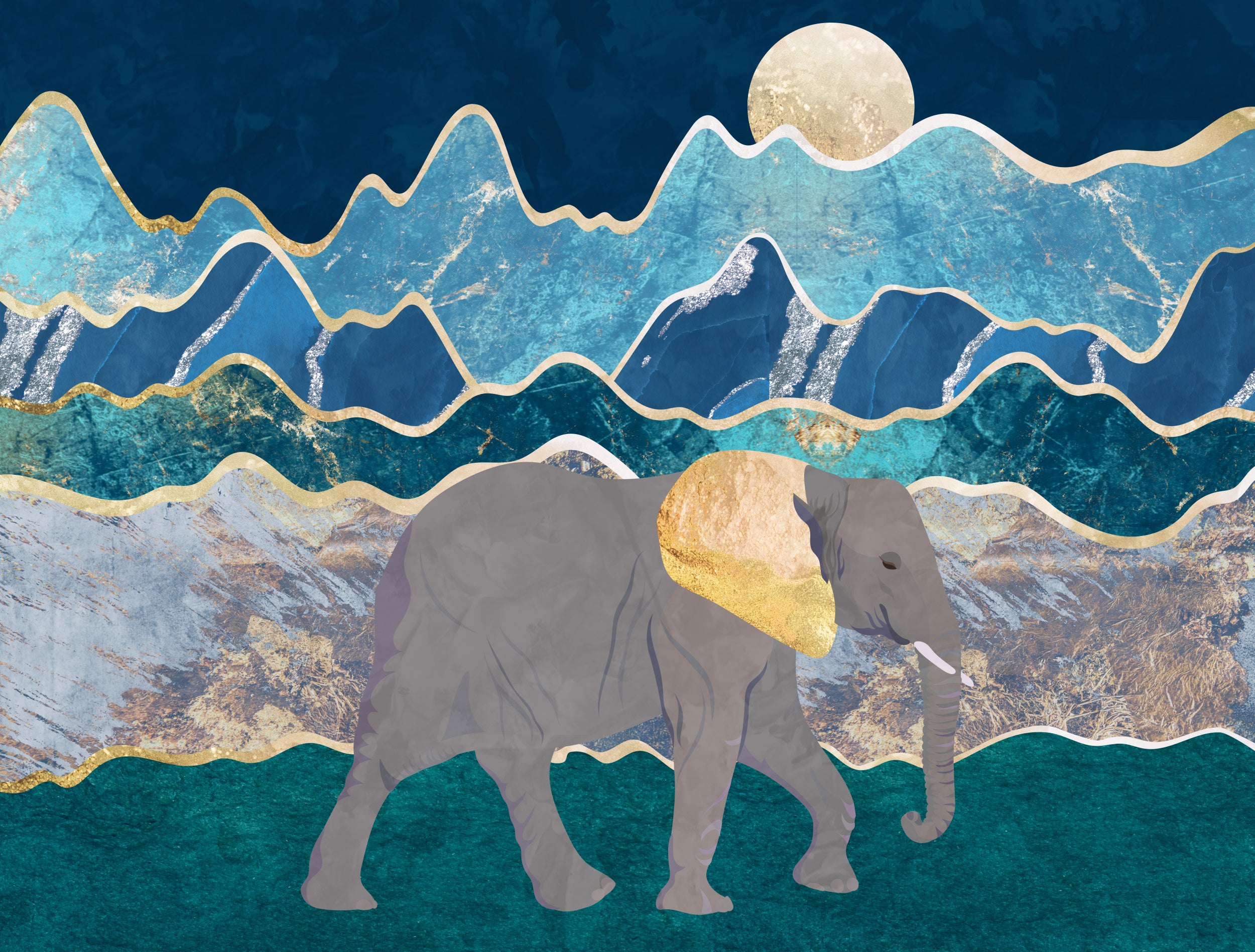 Landscape elephant moonlit mountains