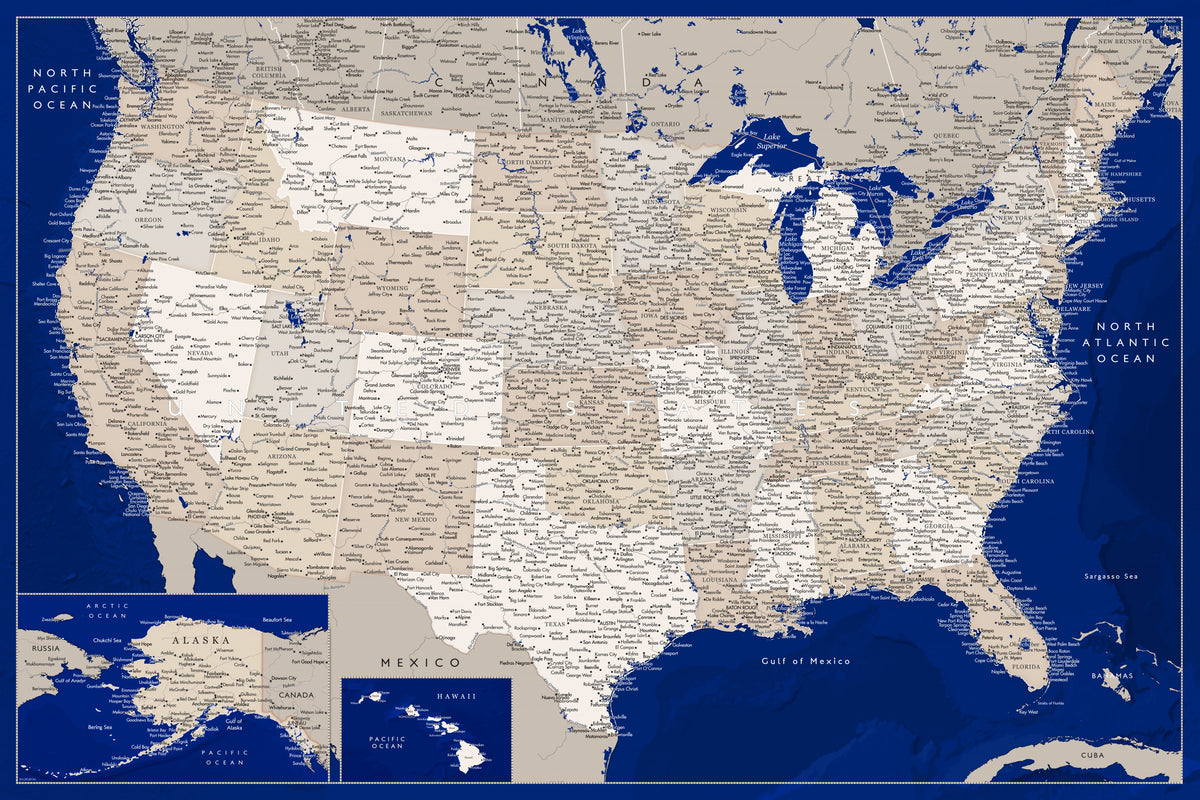Svært detaljert kart over USA, Kameryn
