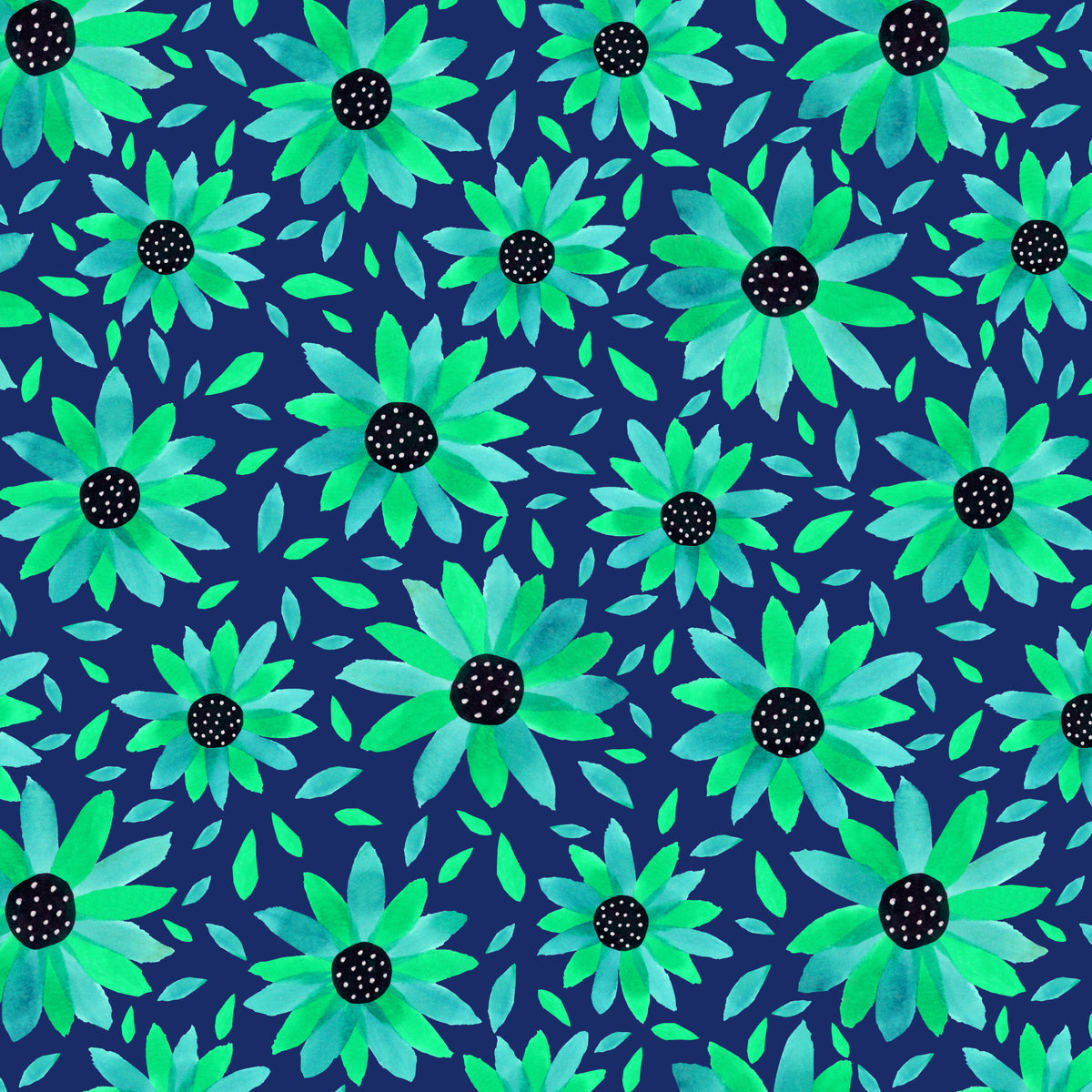 Floral Polka Dot Midten Turkis På Marine