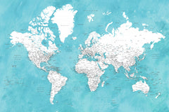 Wall mural Detailed world map with cities Idrak – fototapet med unikt motiv som skapar en inspirerande fondvägg