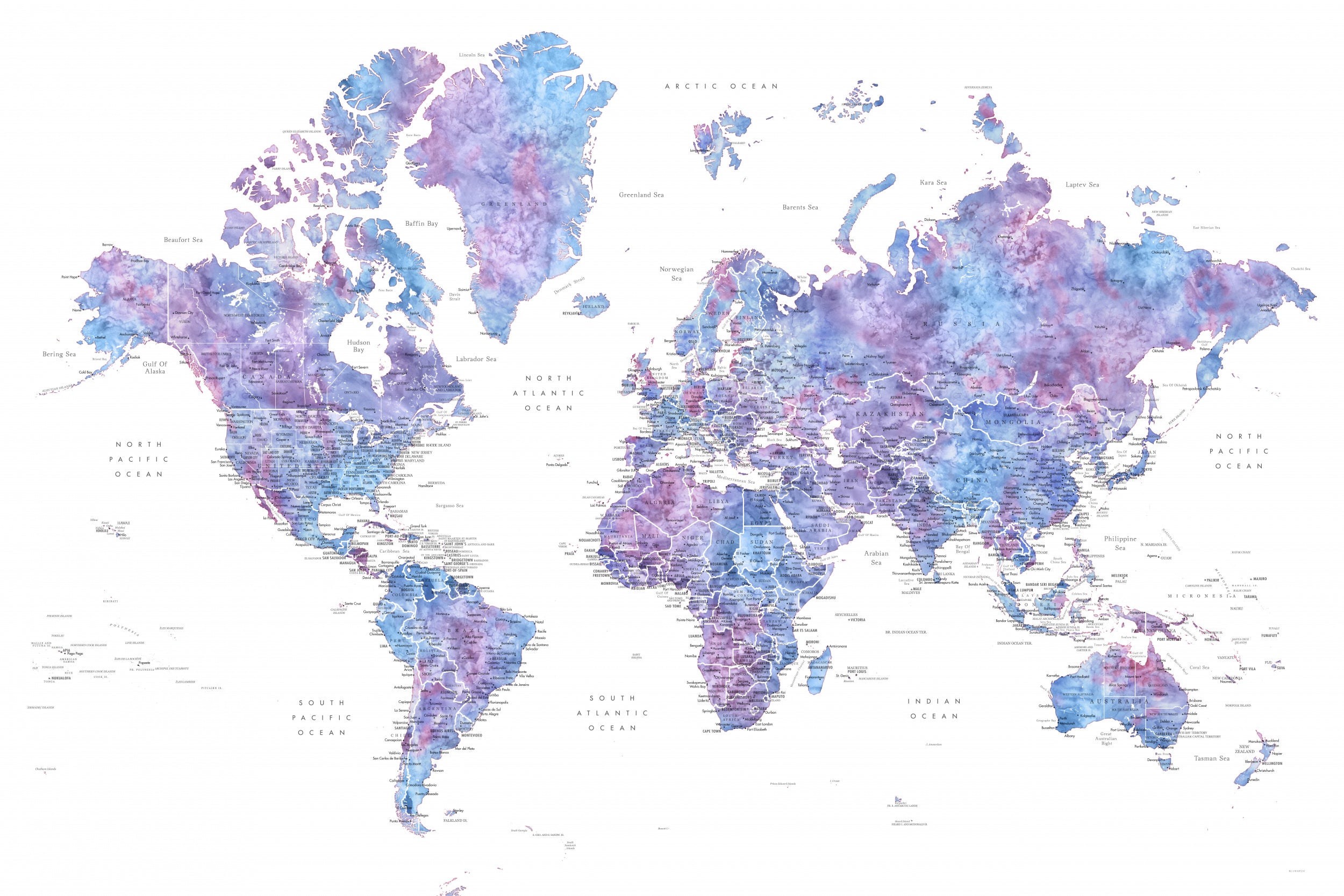 Detailed world map with cities, Raul