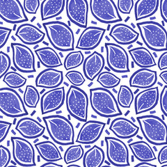 Wall mural Navy Blue Scattered Leaves Polka Dot – fototapet med unikt motiv som skapar en inspirerande fondvägg