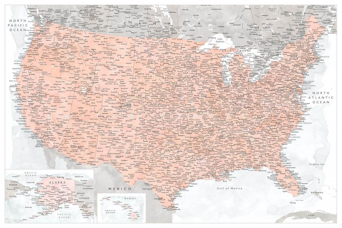 Svært detaljert kart over USA, Lynette