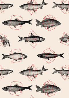 Wall mural Fishes In Geometrics Nº4 – fototapet med unikt motiv som skapar en inspirerande fondvägg