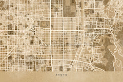 Wall mural Sepia map of Kyoto – fototapet med unikt motiv som skapar en inspirerande fondvägg