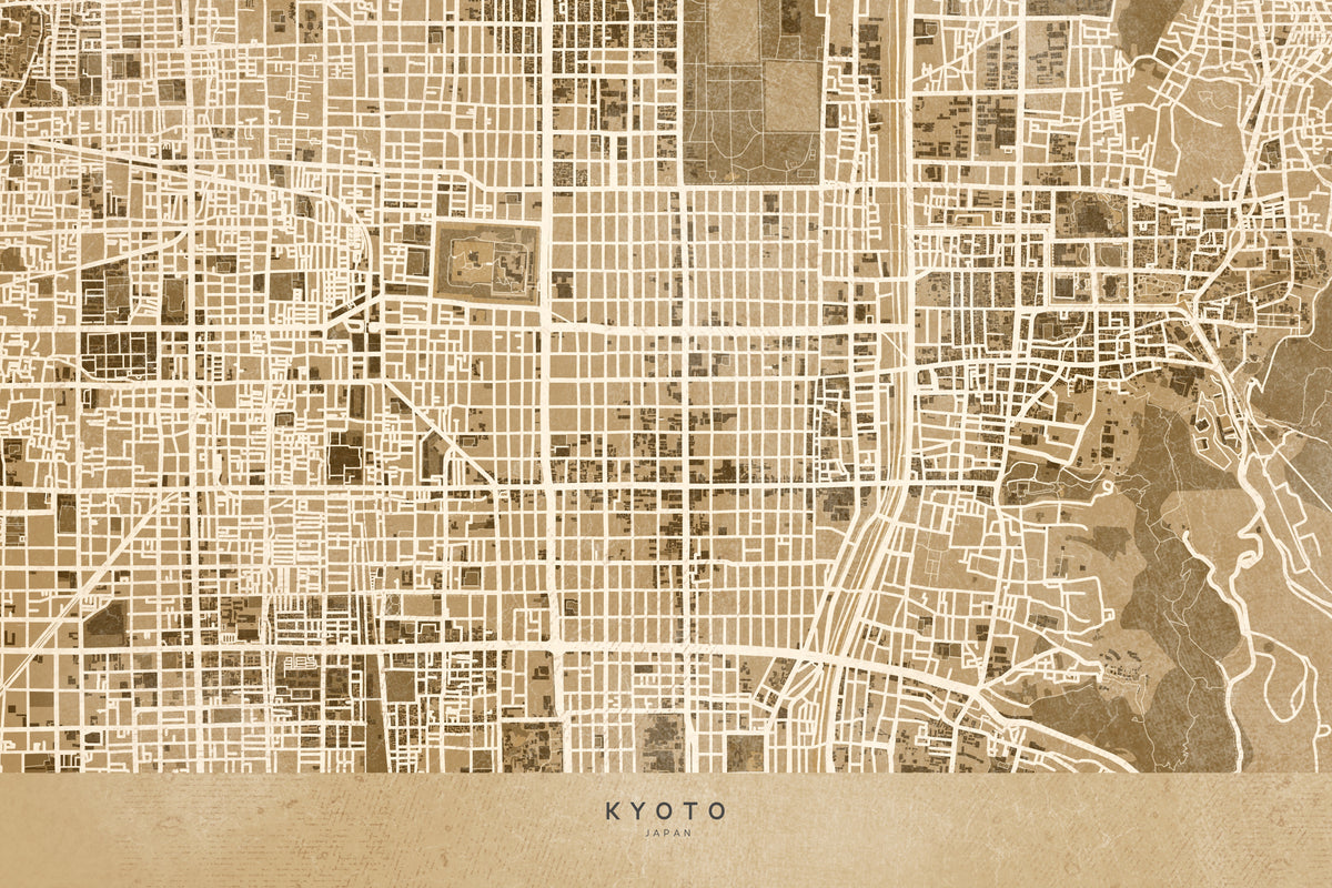 Sepia-kart over Kyoto