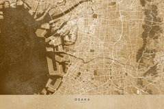 Wall mural Sepia map of Osaka – fototapet med unikt motiv som skapar en inspirerande fondvägg