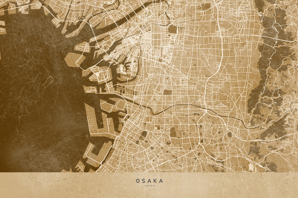 Sepia-kart over Osaka