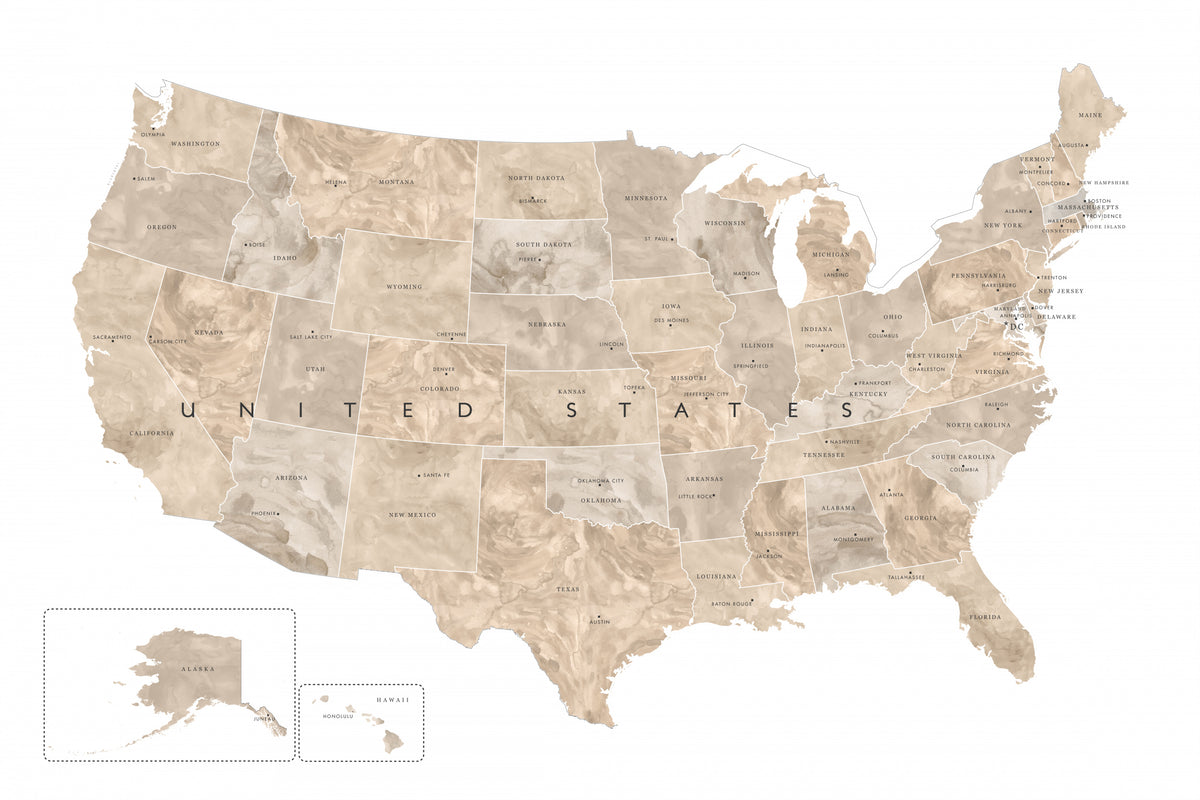 Taupe akvarell USA-kart