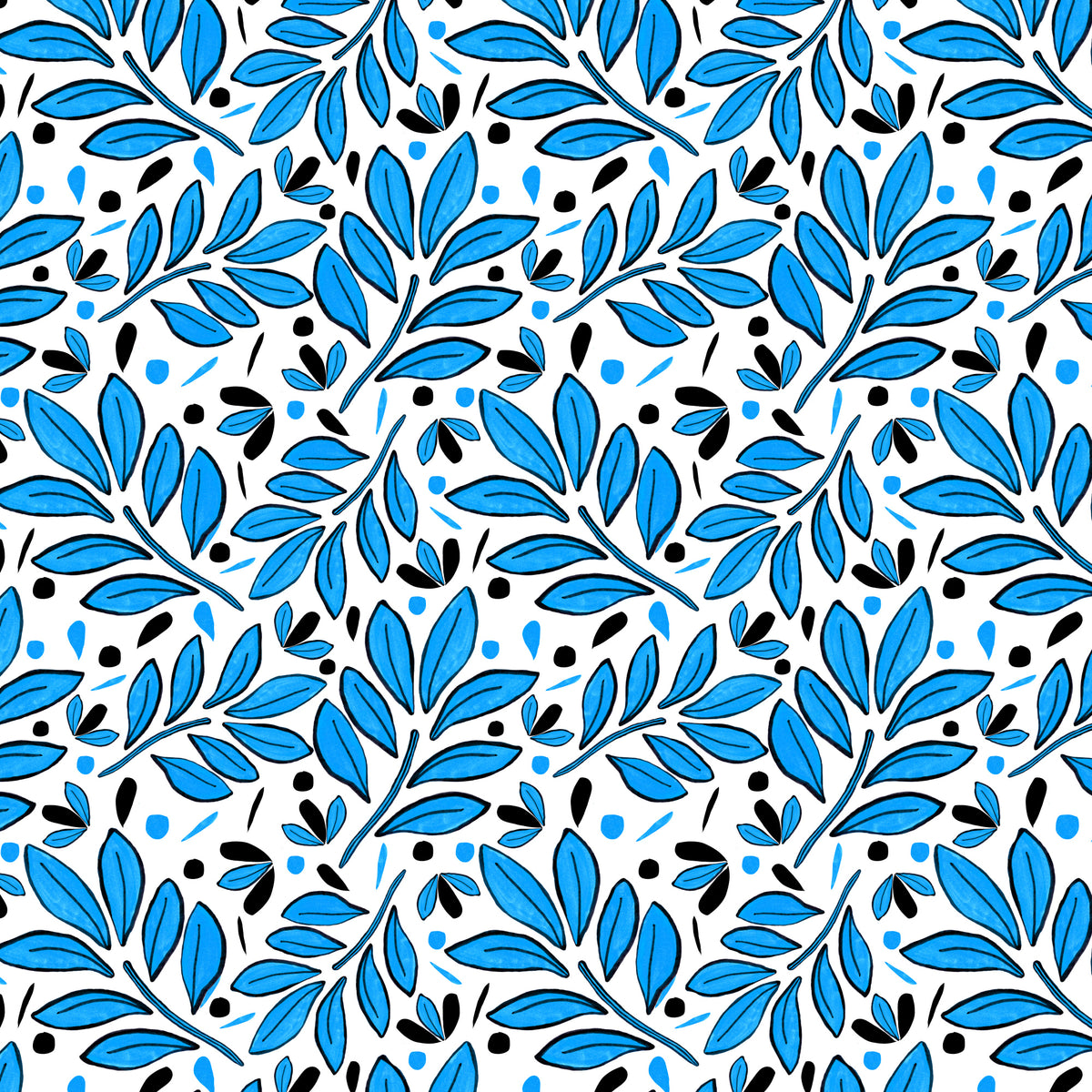 Lushy Leaves Blue Black