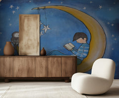 Boy Reading On Moon