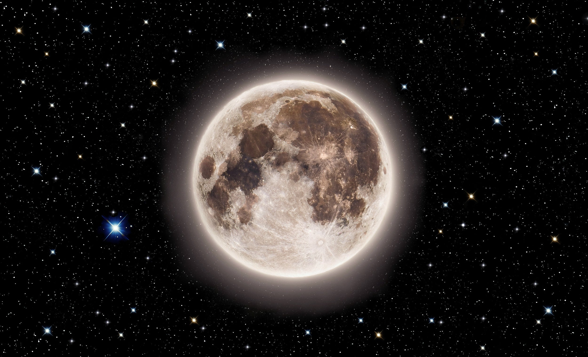 Glowing Emerald Moon With Starry Sky