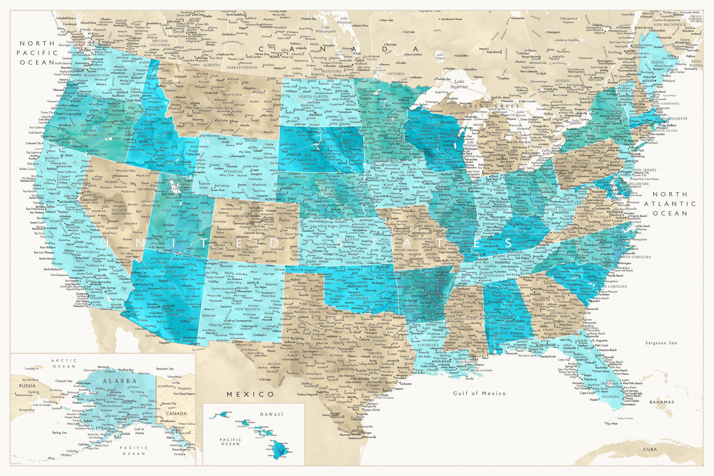 Highly detailed map of the United States, Uxia