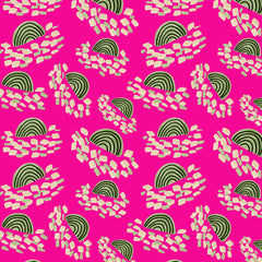 Wall mural Confetti Rainbows Green On Pink – fototapet med unikt motiv som skapar en inspirerande fondvägg