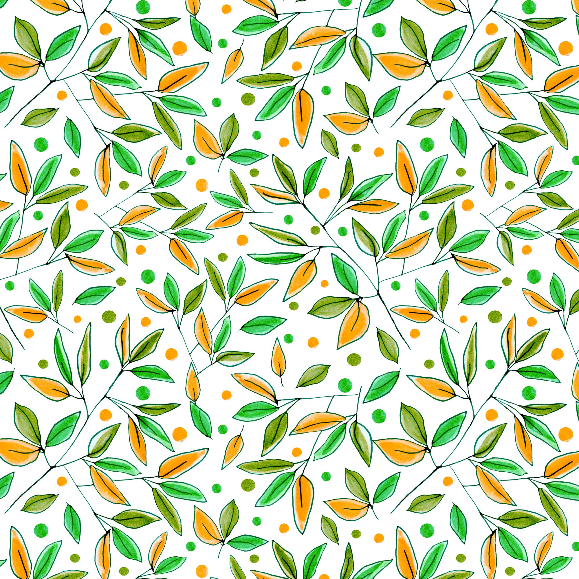 Floral Branches Orange Olive