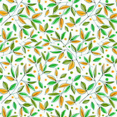 Wall mural Floral Branches Orange Olive – fototapet med unikt motiv som skapar en inspirerande fondvägg