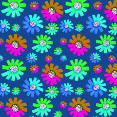 Wall mural Fancy Florals Green Brown Lavender Green On Blue – fototapet med unikt motiv som skapar en inspirerande fondvägg