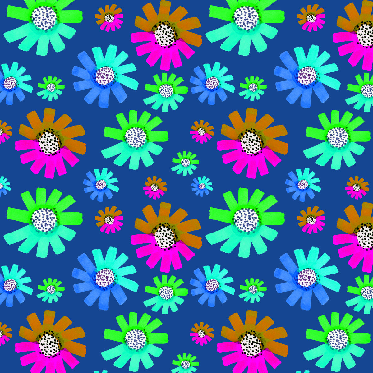 Fancy Florals Grønn Brun Lavendel Grønn På Blå