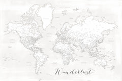 Wall mural Wanderlust detailed world map with cities Maeli white – fototapet med unikt motiv som skapar en inspirerande fo...