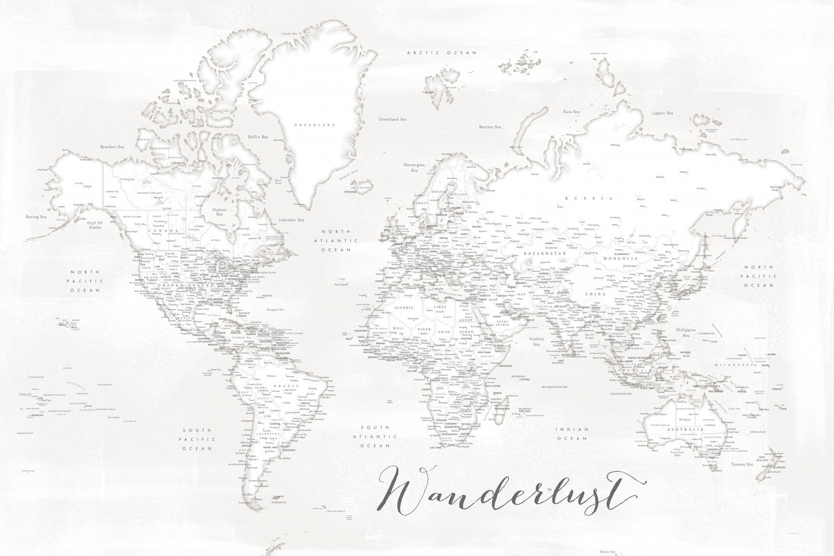 Wanderlust, detaljert verdenskart med byer, Maeli hvit