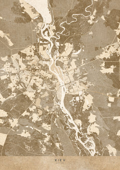 Wall mural Sepia map of Kiev (pre-war) – fototapet med unikt motiv som skapar en inspirerande fondvägg