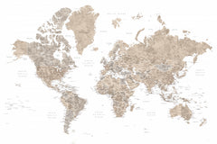 Wall mural Detailed world map with cities Abey – fototapet med unikt motiv som skapar en inspirerande fondvägg