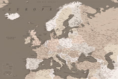 Wall mural Earth tones detailed map of Europe – fototapet med unikt motiv som skapar en inspirerande fondvägg
