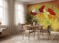 Blommor Dancing - Fototapet med dansande vallmor i rött – fototapet med unikt motiv som skapar en inspirerande fondvägg