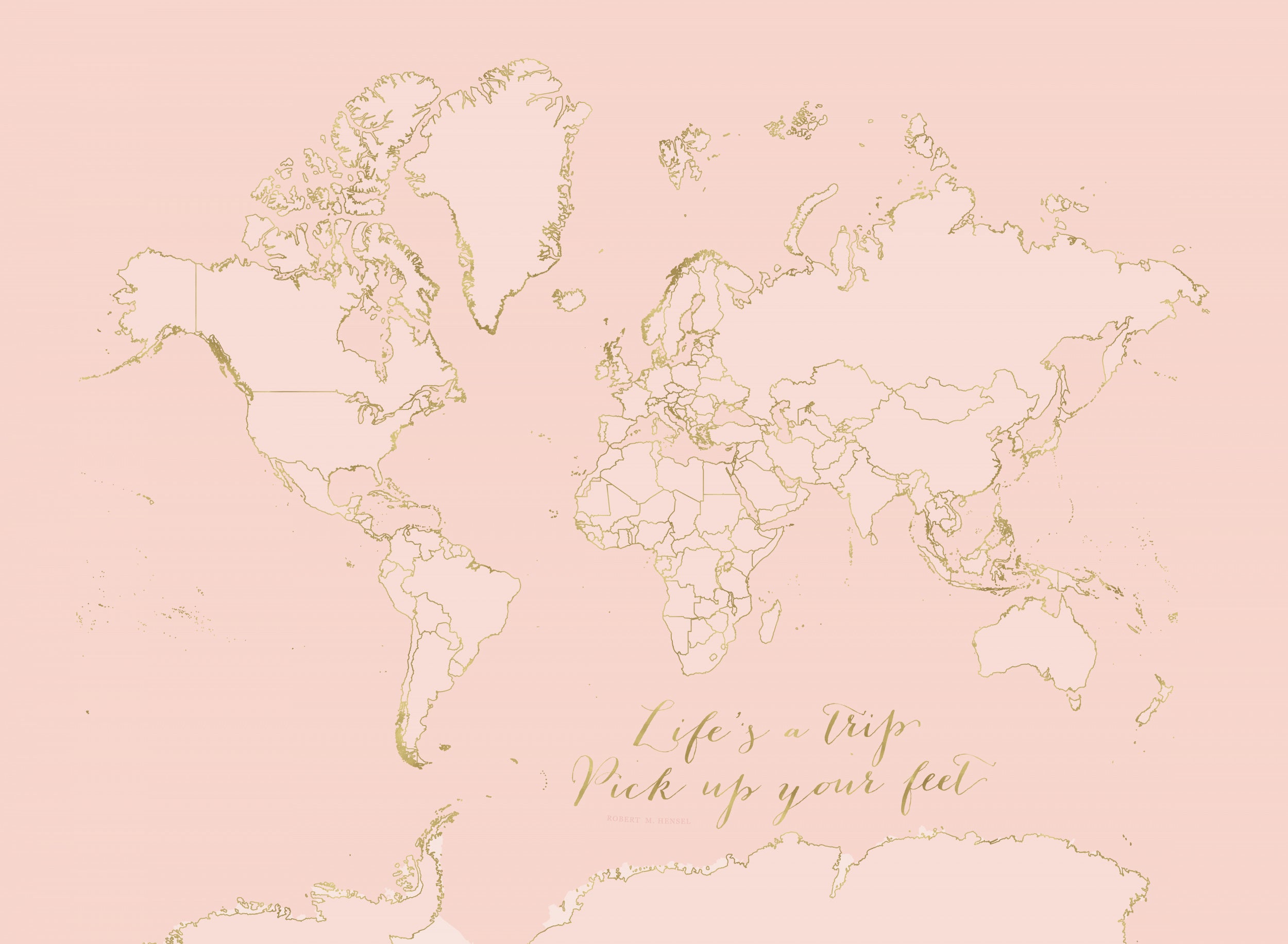 Inspirational pink and gold world map