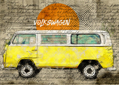 Wall mural volkswagen vw combi yellow – fototapet med unikt motiv som skapar en inspirerande fondvägg