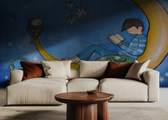 Boy Reading On Moon