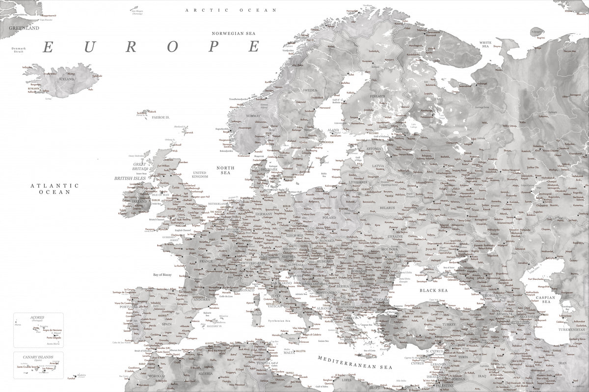 Grå akvarell Europa-kart