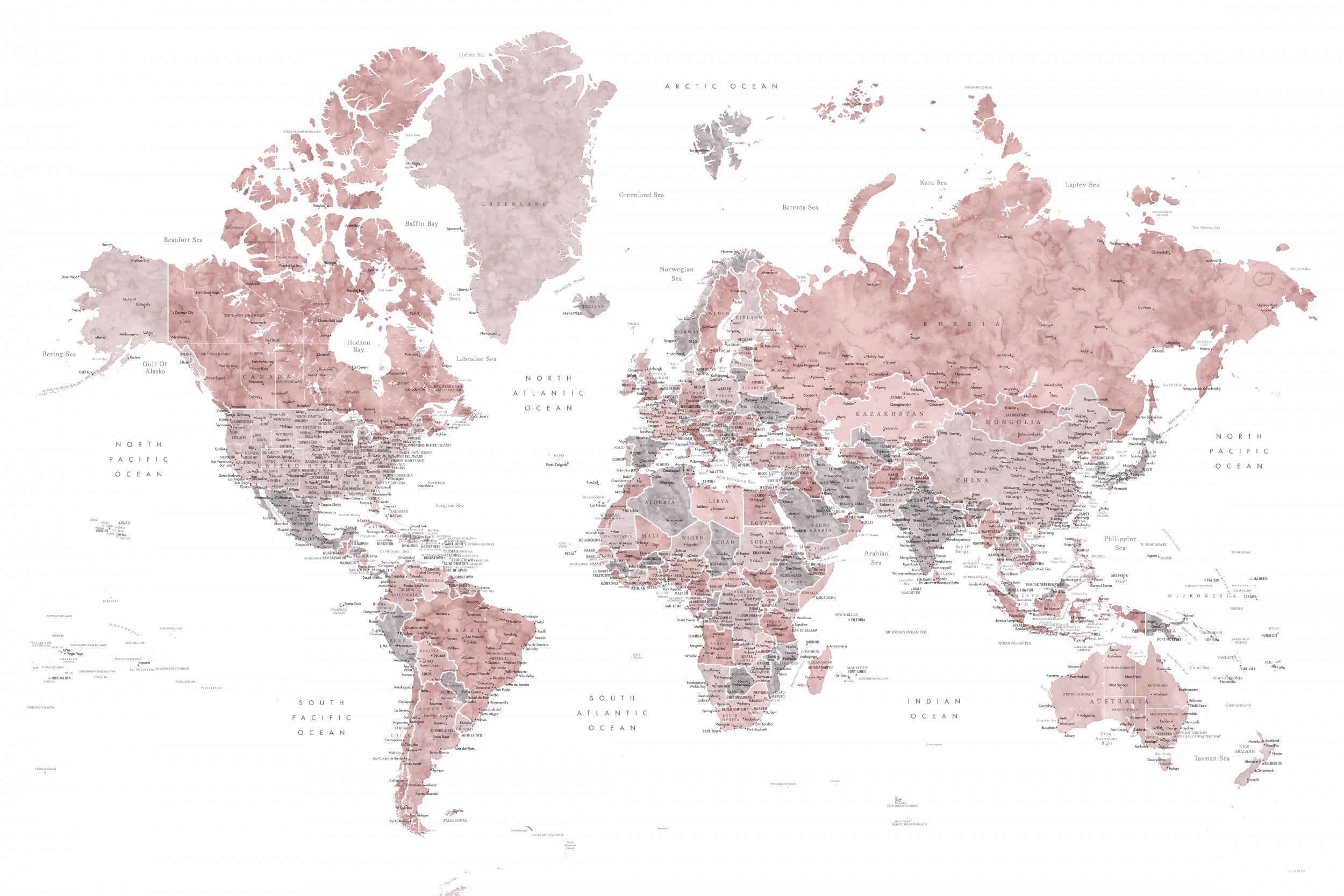 Detailed world map with cities, Piper