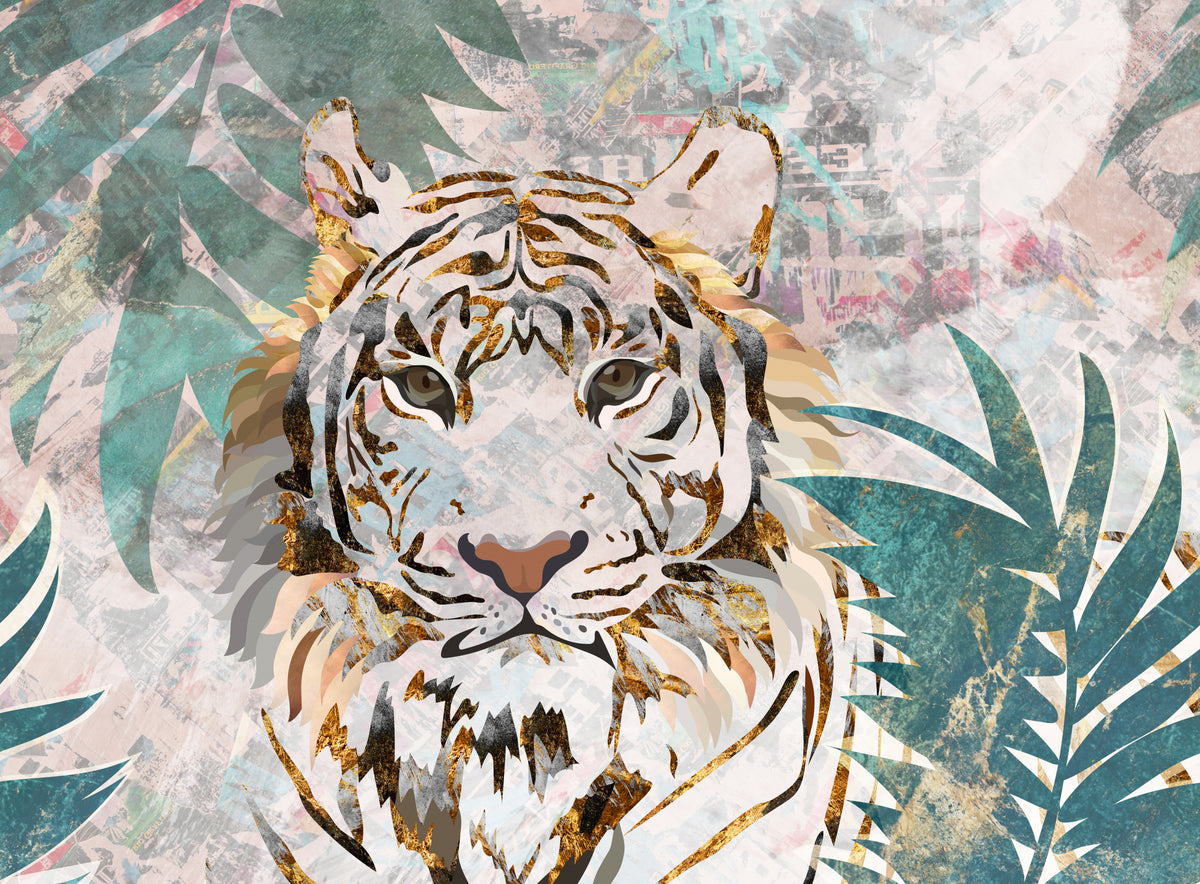 Tiger grunge tropisk palme fototapet