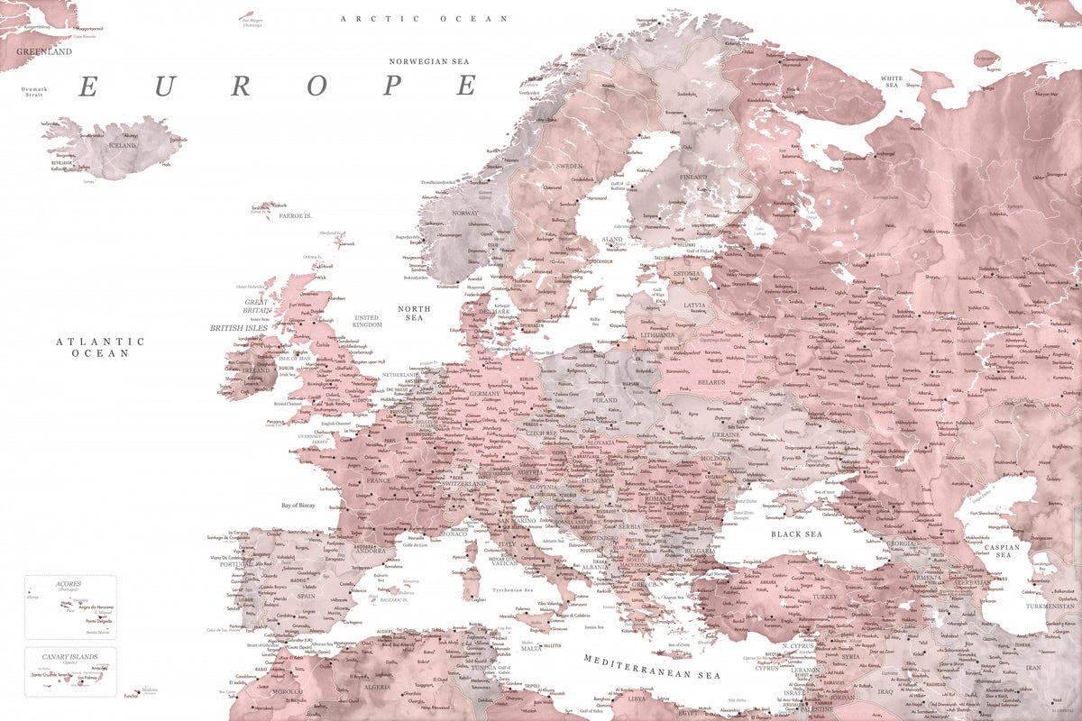 Pipers detaljerte kart over Europa