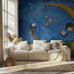 Boy Reading On Moon