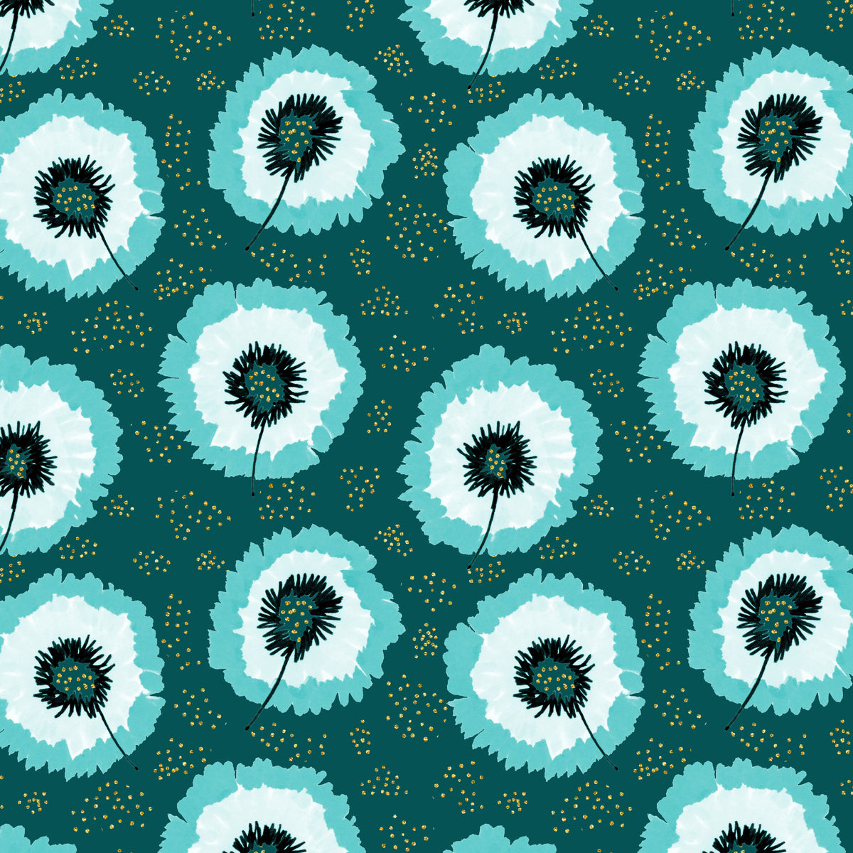 Blomsterkanter Polkadot Turkis Gull